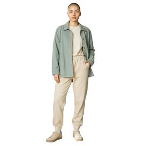 DIALOGUE Womens Shirt Jacket Sz‎ XL Baby Blue Suede Button Up Collared Classic